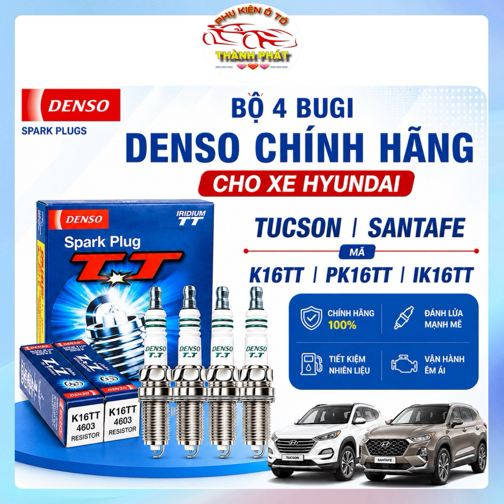 Bộ 4 Bugi Denso Chính Hãng Cho Hyundai Tucson SantaFe K16TT PK16TT IK16TT Tiết Kiệm Xăng