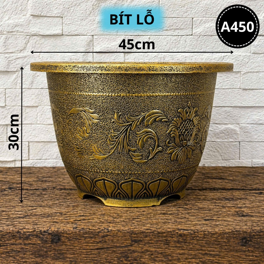 Chậu Nhựa A450 BÍT LỖ Vàng Đồng (45x30)