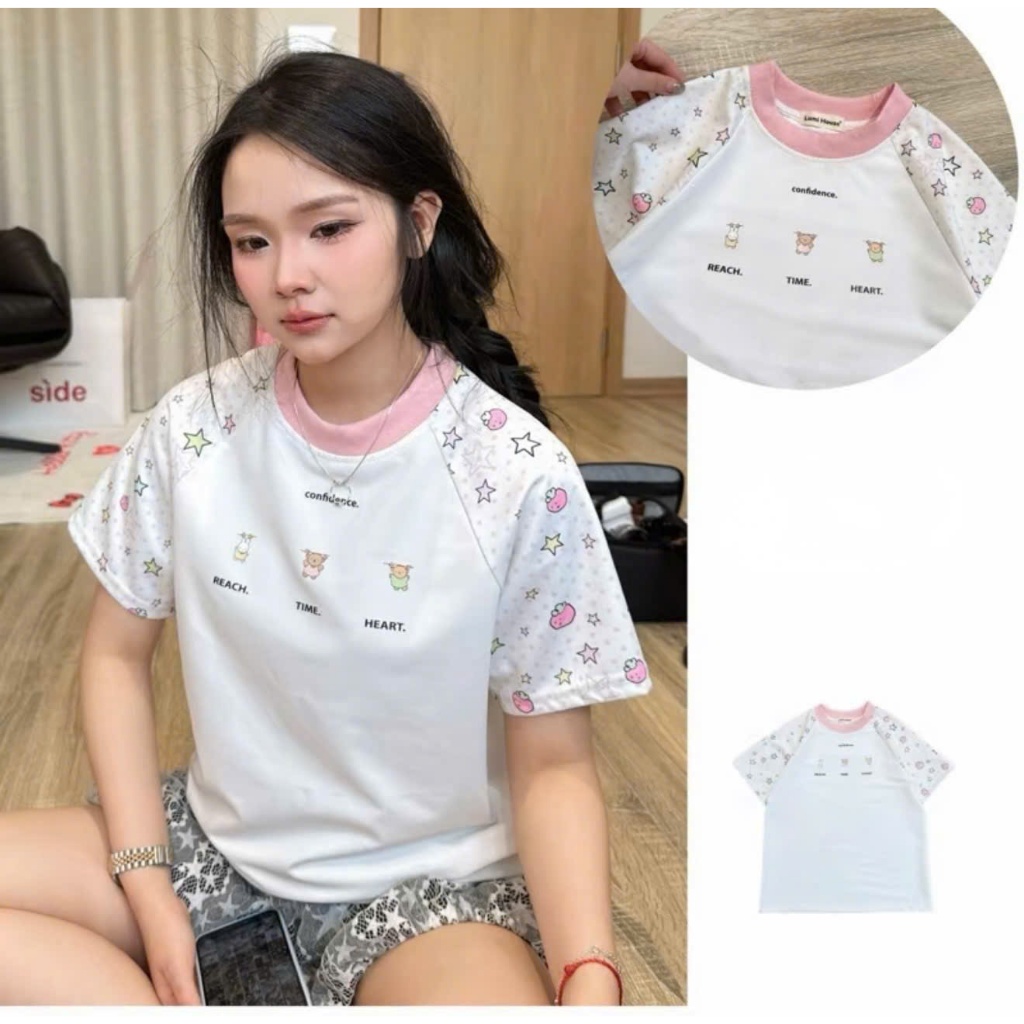 Áo phông BABY TEE hoạt hình ngộ nghĩnh dành cho nữ ,Áo thun ngắn tay họa tiết gấu xinh chất cotton thoáng mát dễ thương