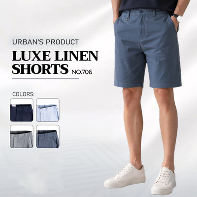 Quần short LINEN nam URBAN cạp chun thoáng mát, siêu nhẹ form regular fit dài ngang gối NO.706