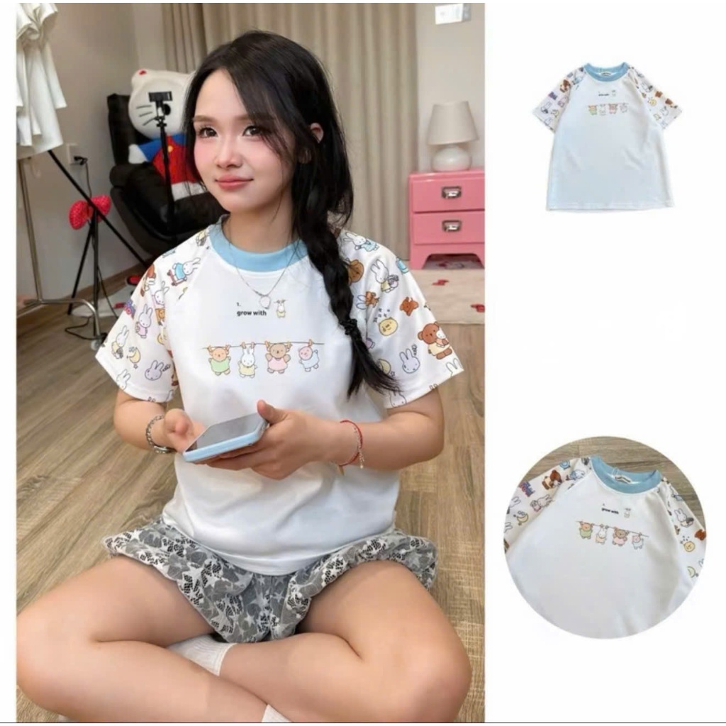 Áo phông BABY TEE hoạt hình ngộ nghĩnh dành cho nữ ,Áo thun ngắn tay họa tiết gấu xinh chất cotton thoáng mát dễ thương | BigBuy360 - bigbuy360.vn