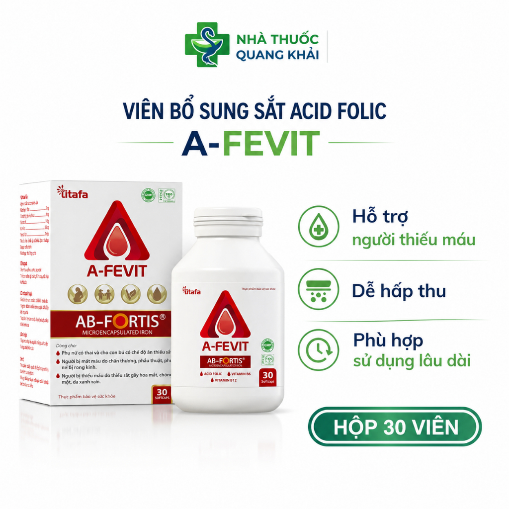 Viên Sắt A Fevit – Bổ Sung Sắt Acid Folic, Hỗ Trợ Thiếu Máu, Dễ Hấp Thu, Ít Gây Táo Bón, Hộp 30 Viên