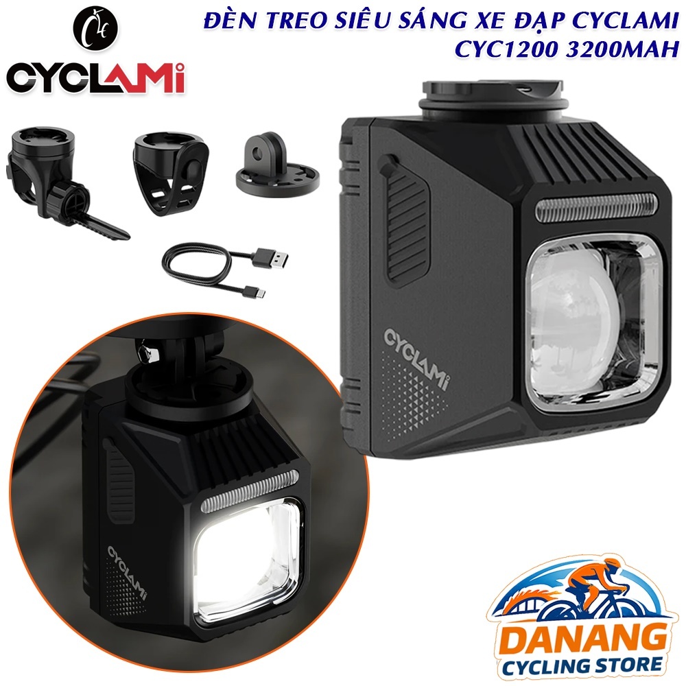 Đèn Xe Đạp CYCLAMI CYC1200 1200LM – Siêu Sáng, Pin 3200mAh, Sạc Type-C, Gắn GoPro Treo Ngược