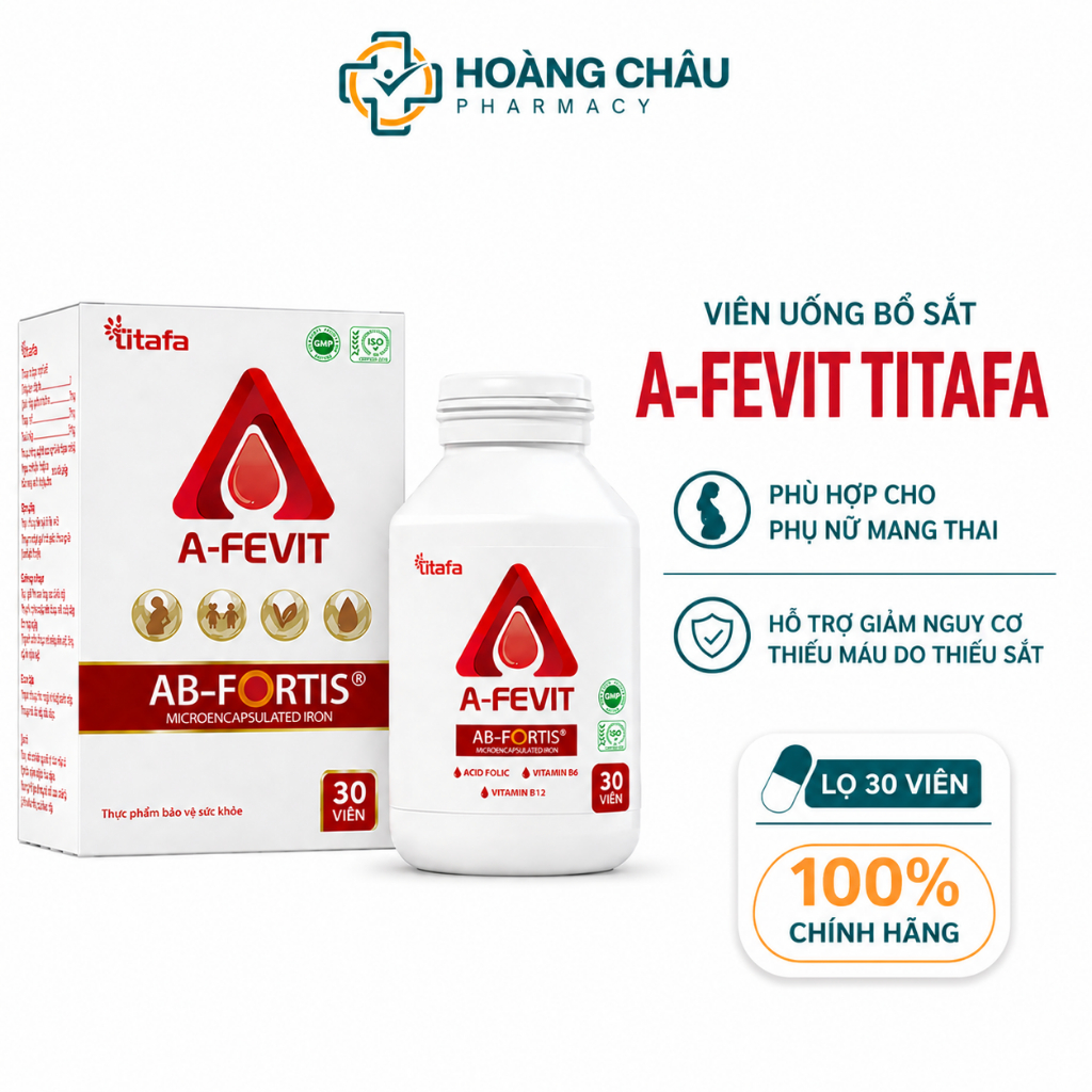 Viên Sắt A Fevit Titafa – Bổ Sung Sắt & Acid Folic, Hỗ Trợ Hạn Chế Thiếu Sắt, Dễ Hấp Thu Hộp 30 Viên
