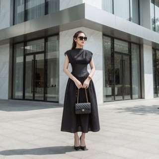 Đầm maxi xòe tơ 2 lớp siết eo Monoco sz S