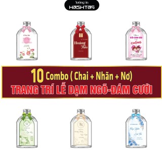 [ 10 Combo ( Nhãn + Chai + nơ) ] 10 Combo (Nhãn dán + Chai Bầu 330ml + nơ) Trang Trí Lễ Dạm Ngõ,Đám Cưới, Đám Hỏi