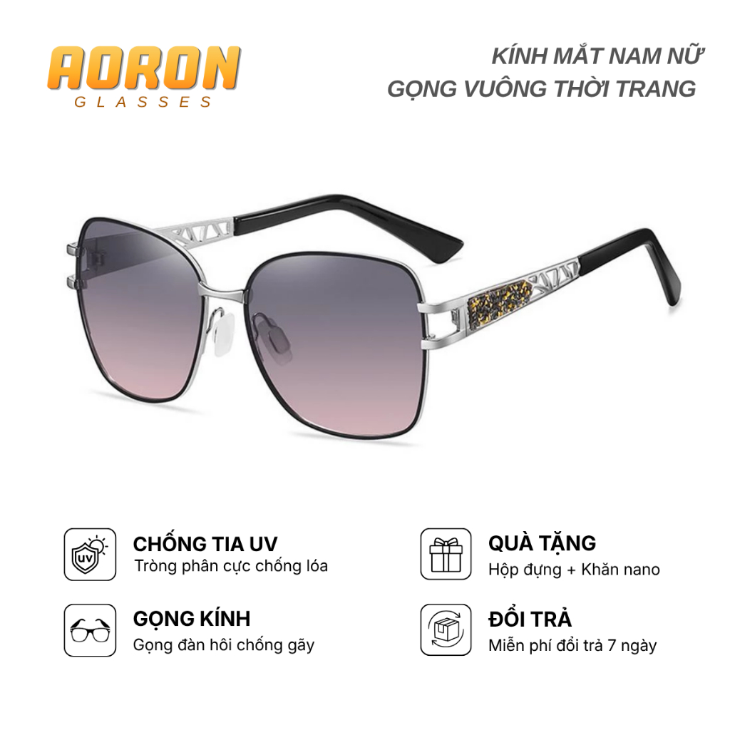 Kính Mát Nữ Gọng Vuông Chữ V Chất Liệu Hợp Kim Cao Cấp Mắt Kính Chống Tia UV - AK046 AORON
