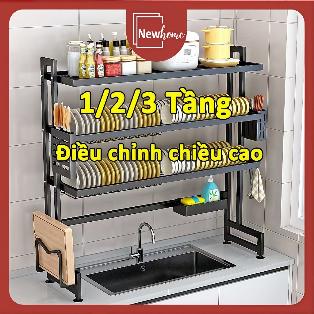 Kệ rửa chén đa năng 1/2/3 tầng Newhome Thép carbon sơn tĩnh điện Chậu đơn/dôi đều dùng Tiện Lợi Dễ Lắp Đặt