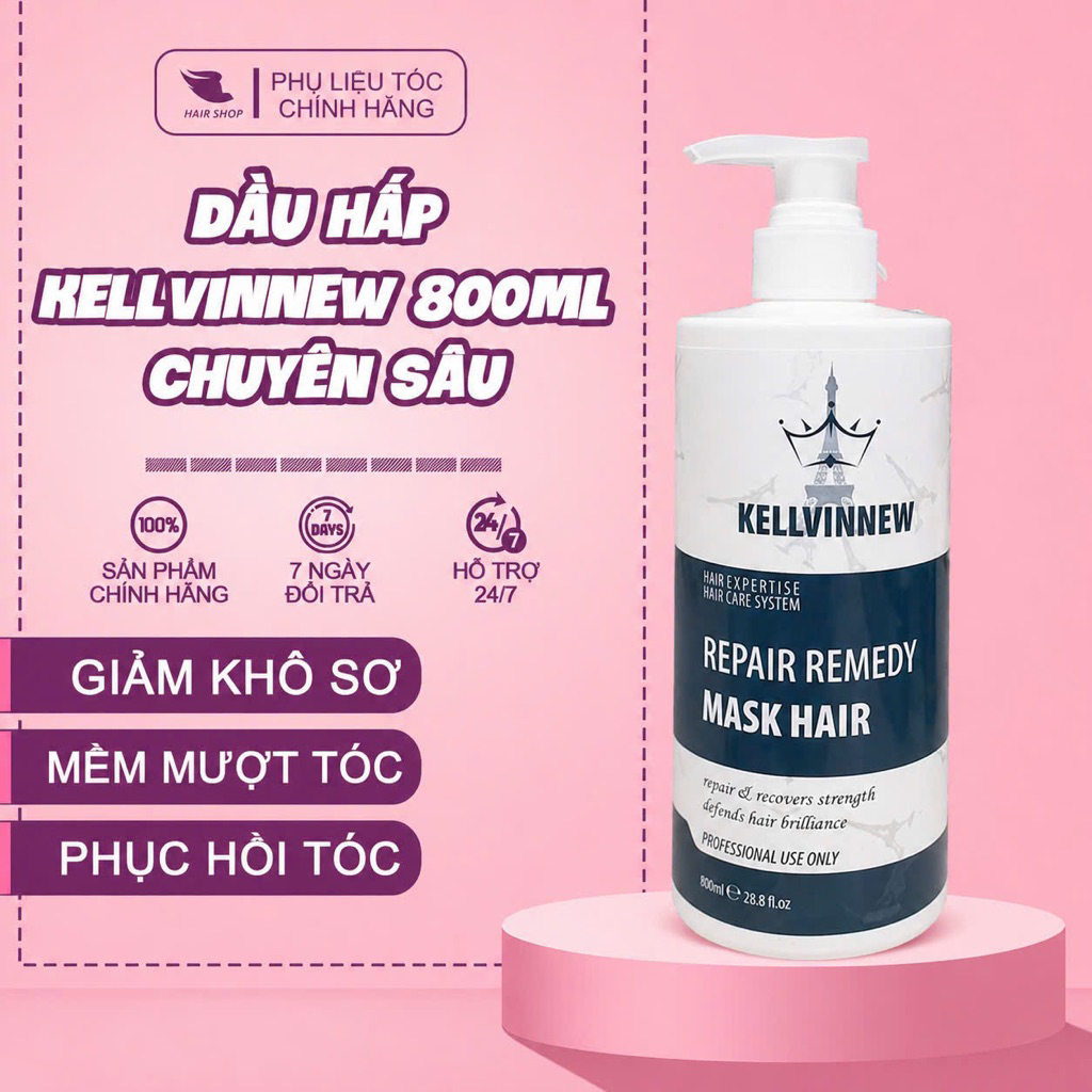 Dầu Hấp KELLVINNEW, Kem Ủ Tóc Dòng Cao Cấp Chuyên Sâu Phục Hồi Hư Tổn, Tóc Bông Xù, Khô Xơ 800ml