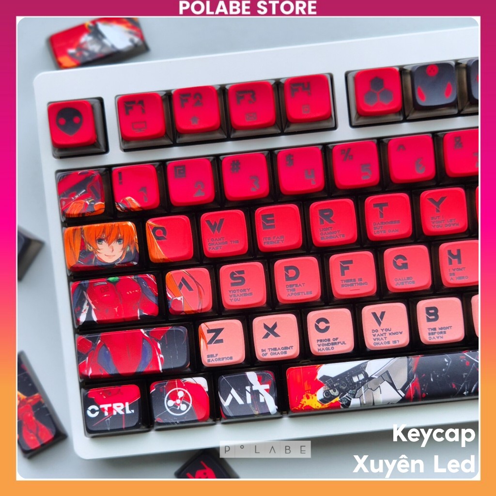 Keycap Asuka Evangelion - ASA Profile Keycap Xuyên Led Bàn Phím Cơ 61 68 75 84 98 TKL - Polabe