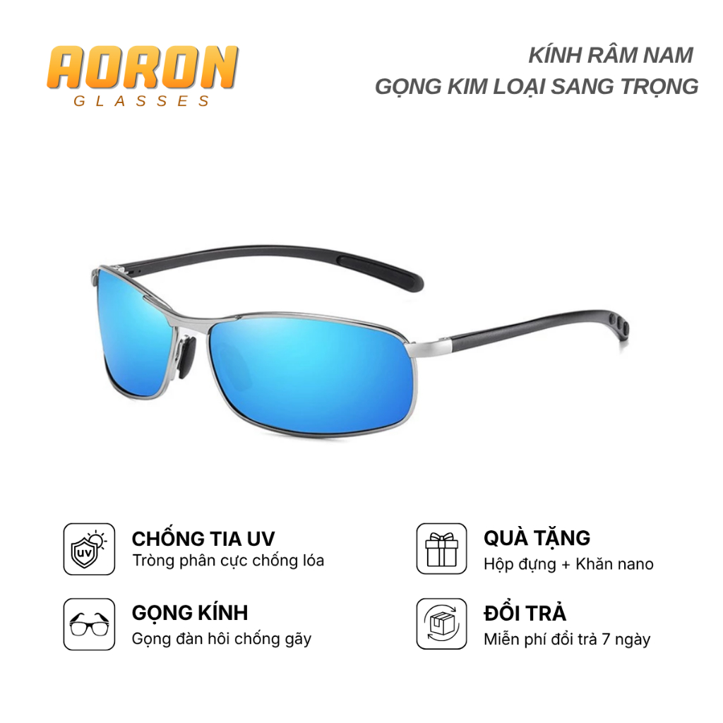 Kính Râm Thời Trang Nam, Tròng Kính Vuông Phân Cực Polorized Chống Chói, Chống Lóa AK016 - AORON