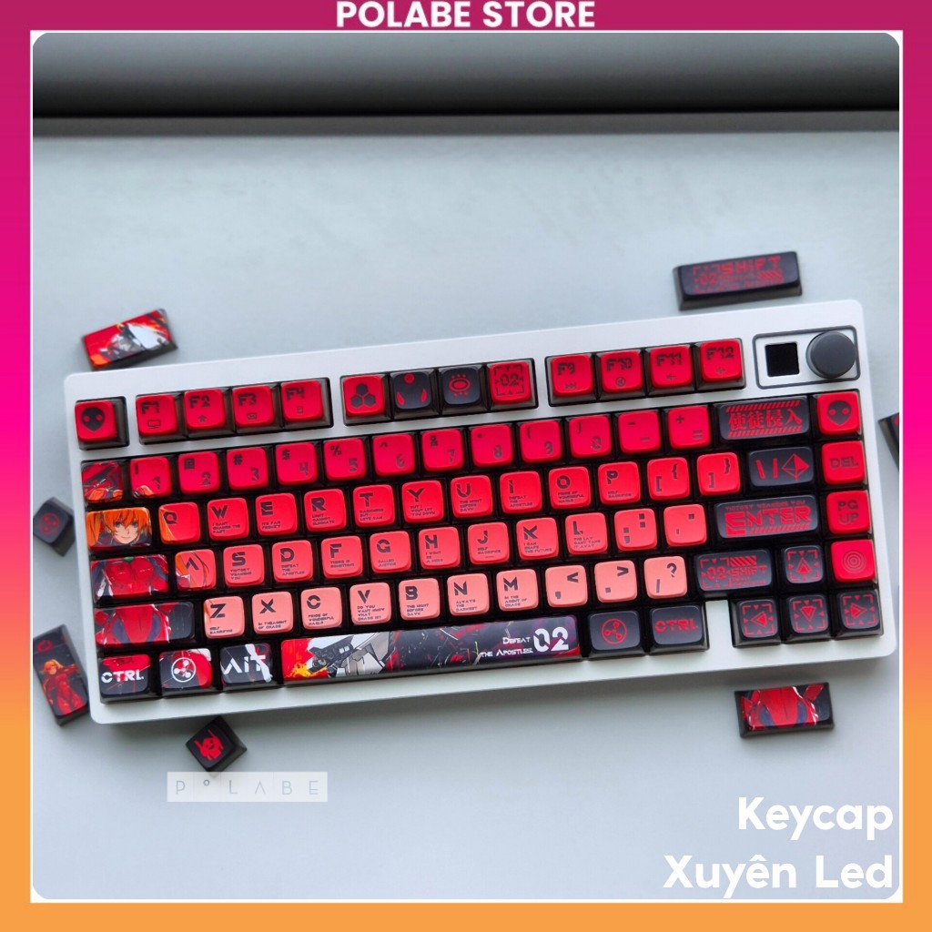 Keycap Bàn Phím Cơ Asuka Evangelion Keycap xuyên led ASA Profile 60 65 75 TKL fullsize Gaming Polabe