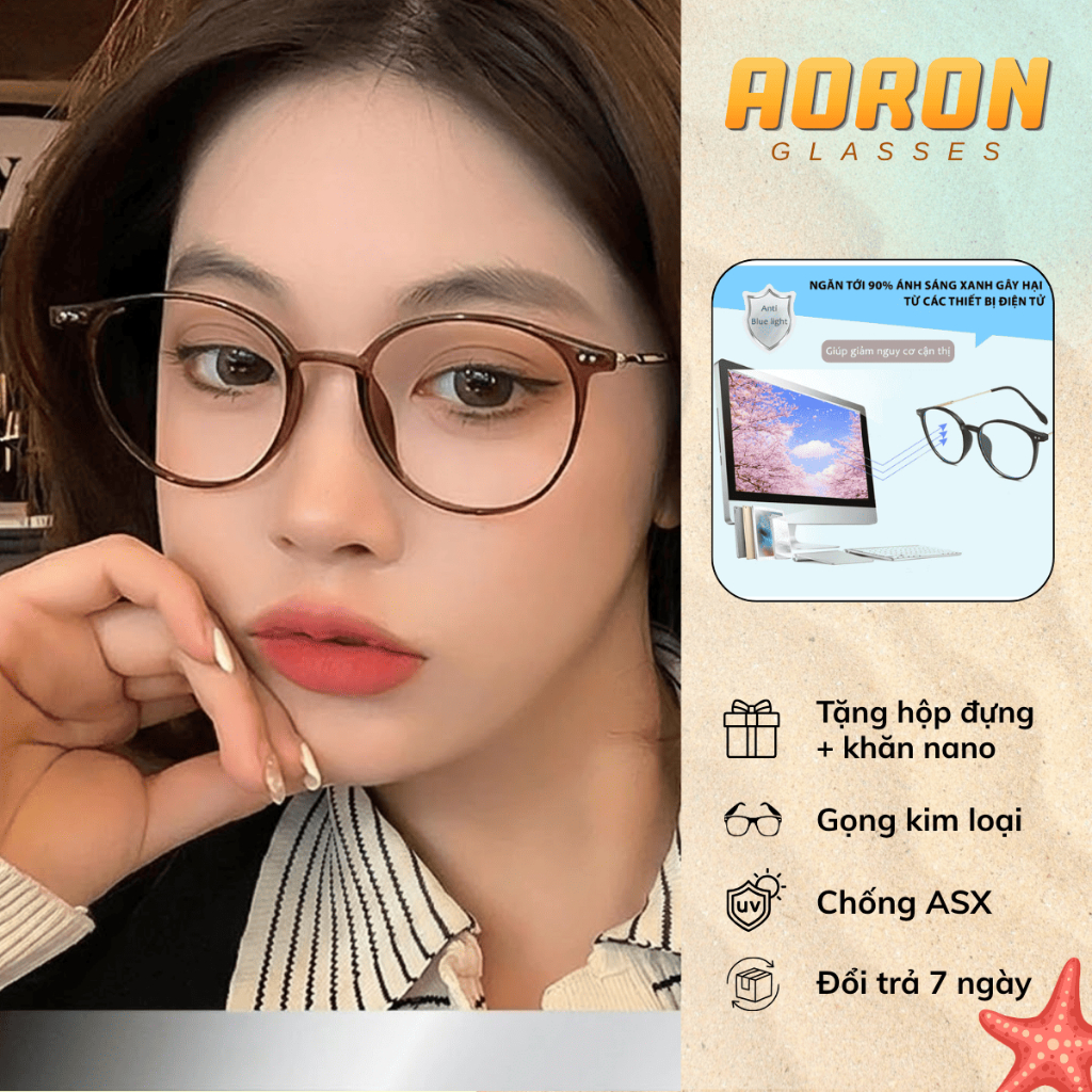 Kính Không Độ Gọng Tròn Mắt Mèo Retro Siêu Nhẹ Chống Ánh Sáng Xanh Phù Hợp Nhiều Khuôn Mặt Dễ Kết Hợ