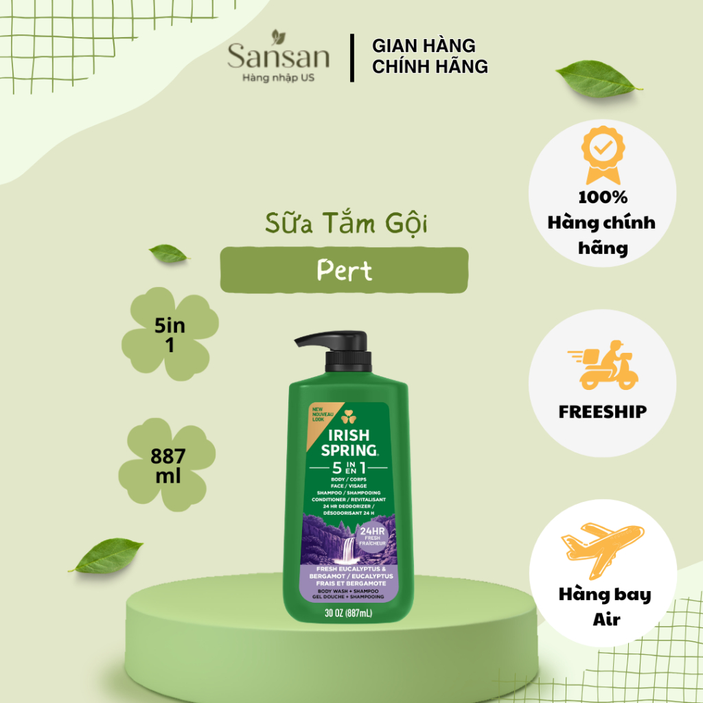 Sữa tắm gội Irish Spring 5 in 1 887ml của Mỹ