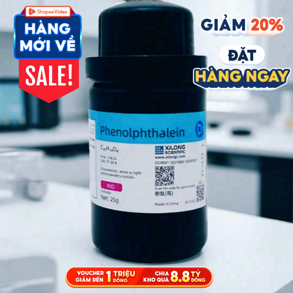 1g Hóa Chất Phenolphthalein Indicator (C20H14O4, Xilong, Cas 77-09-8)