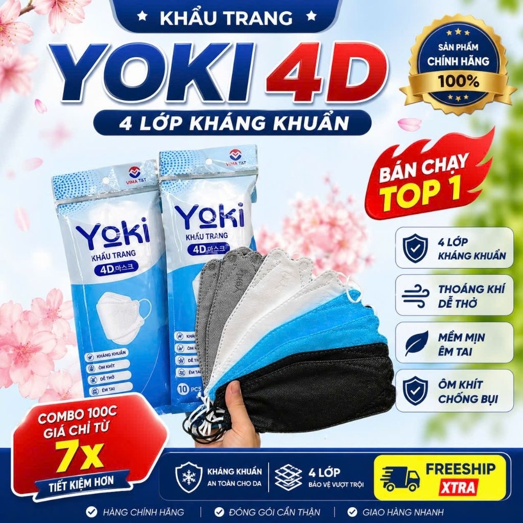 COMBO KHẨU TRANG 4D YOKI GÓI 10 Cái