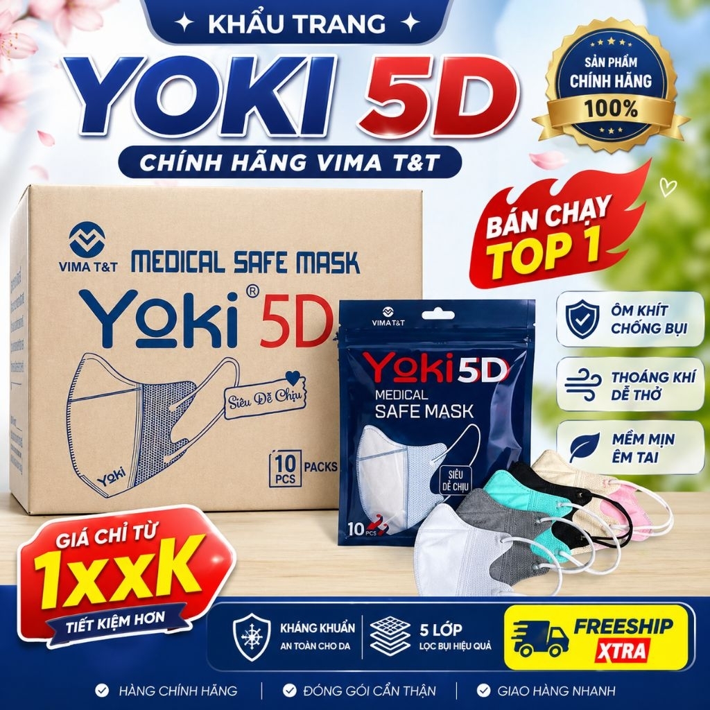 1 THÙNG 300 CÁI KHẨU TRANG 5D YOKI