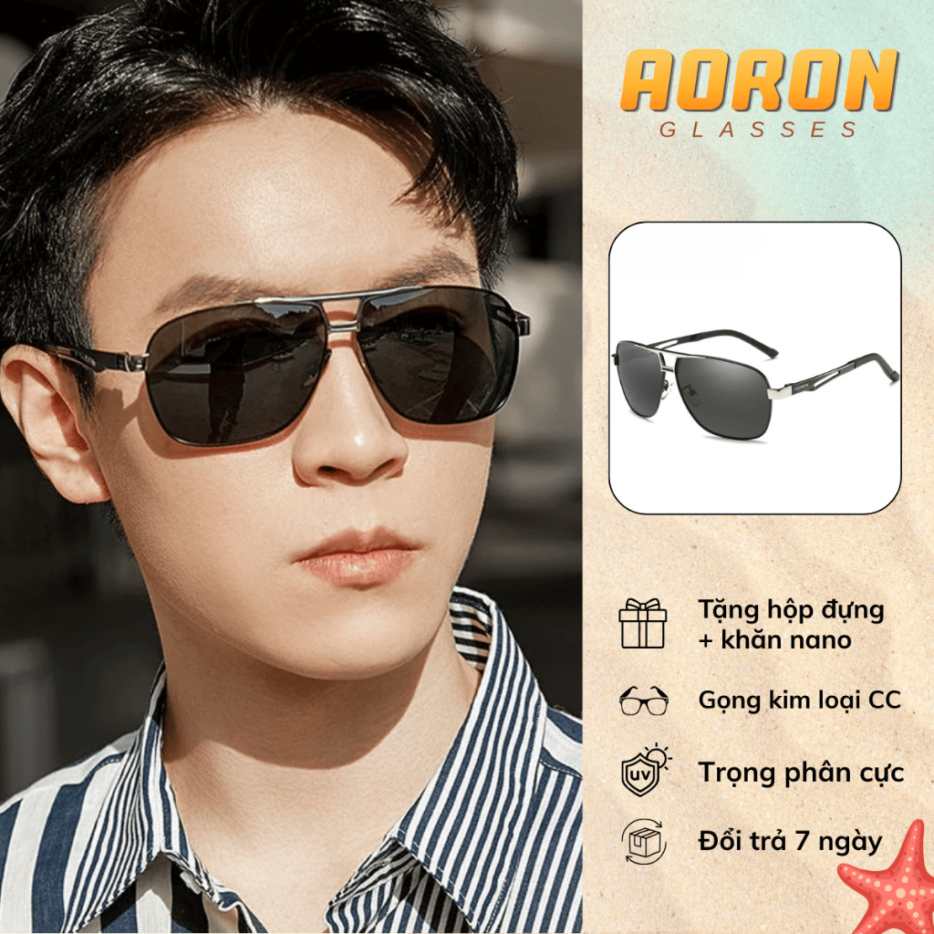 Kính Mát Nam AORON Gọng Kim Loại Cao Cấp, Mắt Kính Phân Cực Chống Tia UV Chống Chói Bảo Vệ Mắt Khi L