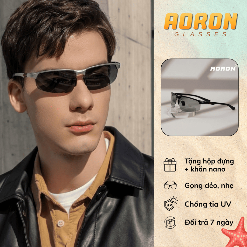 Kính Phân Cực Thể Thao AORON Đổi Màu Chống Chói Đi Nắng Gọng Hợp Kim Cao Cấp Kiểu Dáng Mạnh Mẽ Thời 
