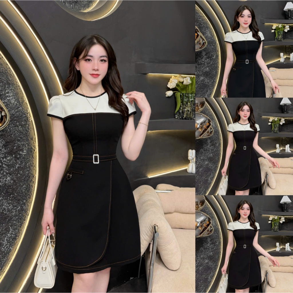 TY120 - Váy Thiết Kế Evii dành cho nữ, Đầm thiết kế cổ cổ tròn, đai may liền dáng A ngắn phù