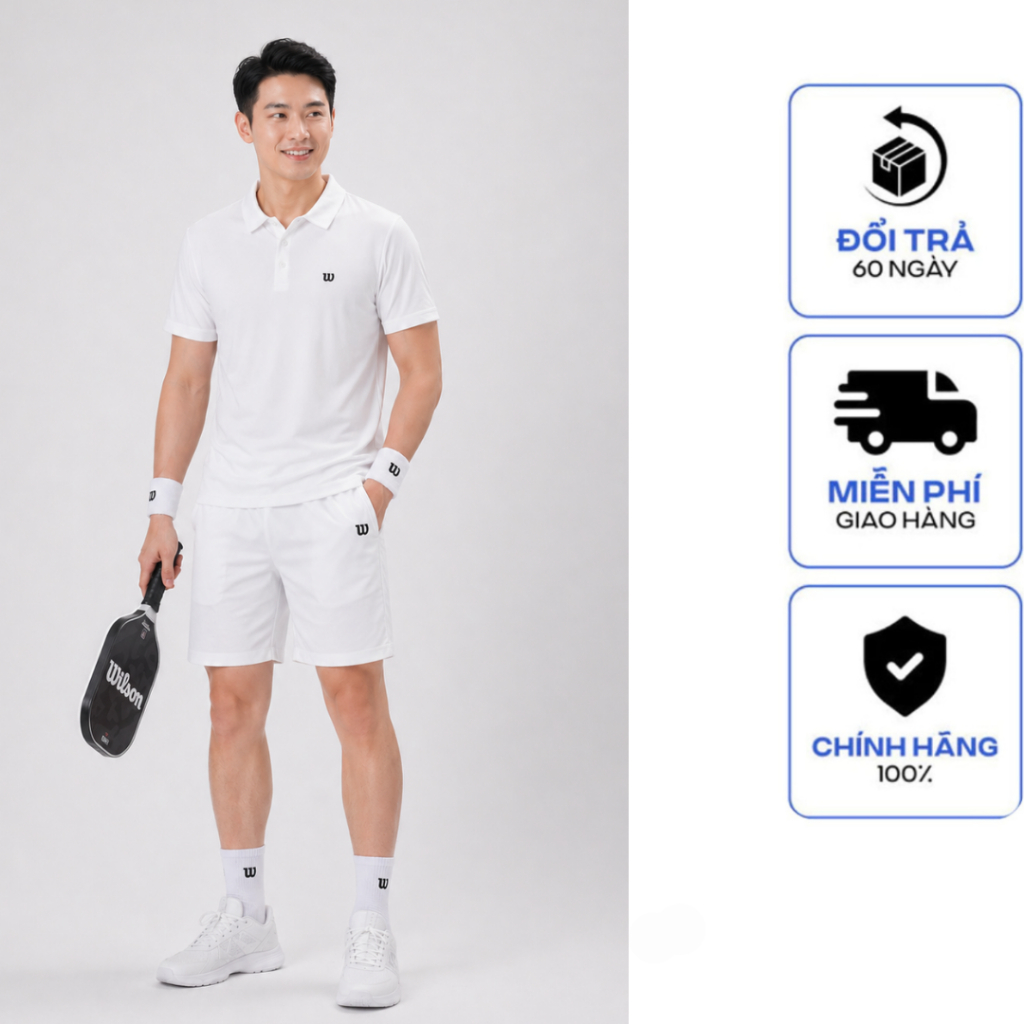 (Qùa Tặng ) Set Polo Quần + Áo Wilson Nam Nữ Thể Thao Chơi Pickleball - Áo Polo Thể Thao Co Giãn Tho