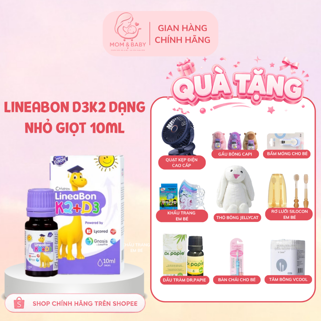 Chính hãng- LineaBon D3 K2 Dạng giọt 10ml bổ sung d3 k2 mk7 giúp tăng hấp thu canxi cho bé