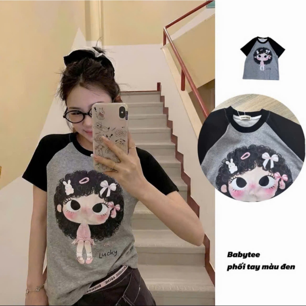 Áo phông BABY TEE hoạt hình ngộ nghĩnh dành cho nữ ,Áo thun ngắn tay họa tiết gấu xinh chất cotton thoáng mát dễ thương | BigBuy360 - bigbuy360.vn
