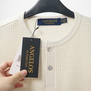 Áo Henley Shirt Dệt Kim Chất Liệu Waffle Cotton Nút Xà Cừ Thiên Nhiên Chính Hãng Angelos Cổ Trụ Tay Ngắn Regular Fit
