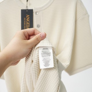 Áo Henley Shirt Dệt Kim Chất Liệu Waffle Cotton Nút Xà Cừ Thiên Nhiên Chính Hãng Angelos Cổ Trụ Tay Ngắn Regular Fit