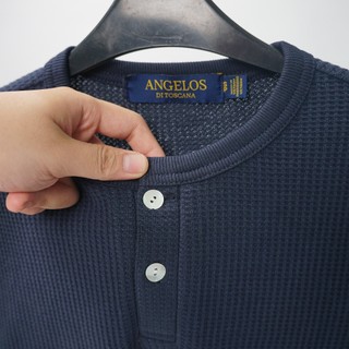 Áo Henley Shirt Dệt Kim Chất Liệu Waffle Cotton Nút Xà Cừ Thiên Nhiên Chính Hãng Angelos Cổ Trụ Tay Ngắn Regular Fit