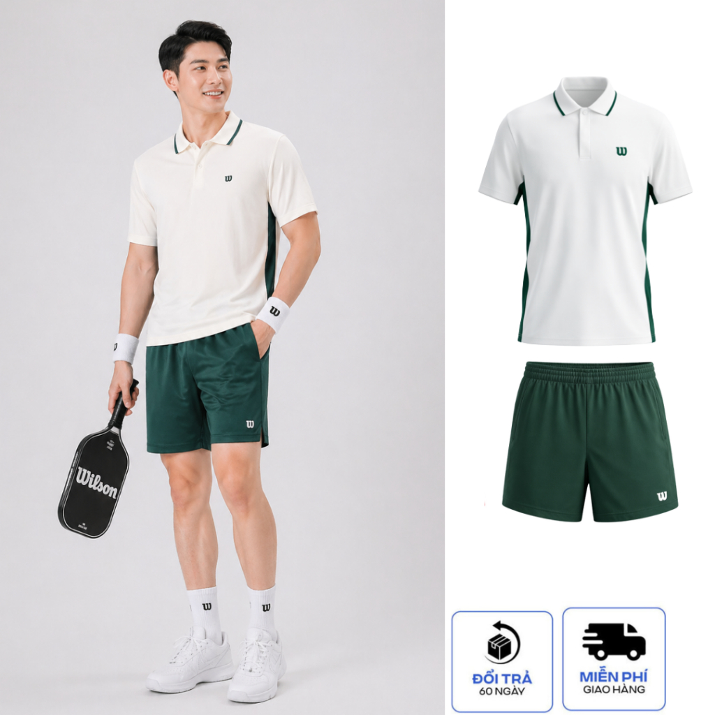 (Tặng Qùa) Set Polo Thể Thao Pickleball WILSON Unisex Cao Cấp  Áo Polo + Quần Short Vải Mát Thoáng K