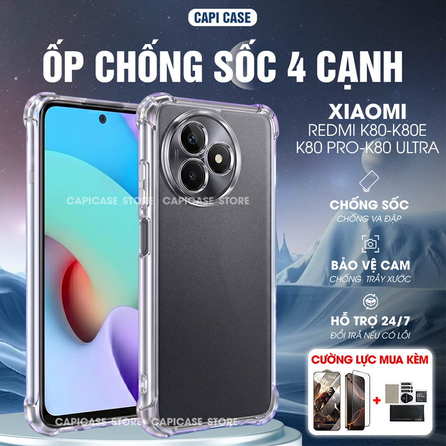 Ốp lưng Redmi K80 / K80E / K80 Pro / K80 Ultra dẻo trong chống sốc 4 cạnh, bảo vệ camera, chất liệu 