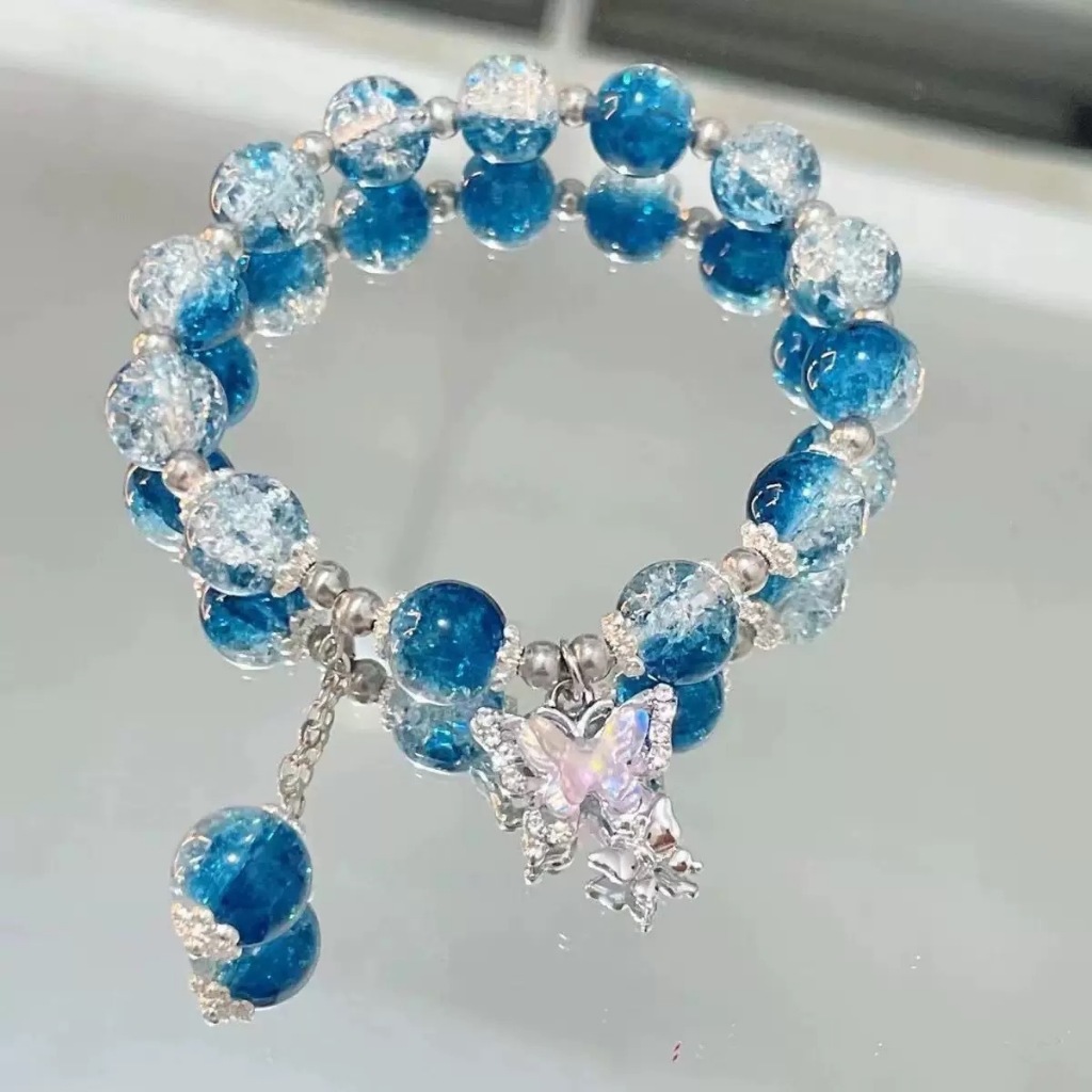 Vòng Tay Pha Lê Đá - M480bướm hạt vỡxanh