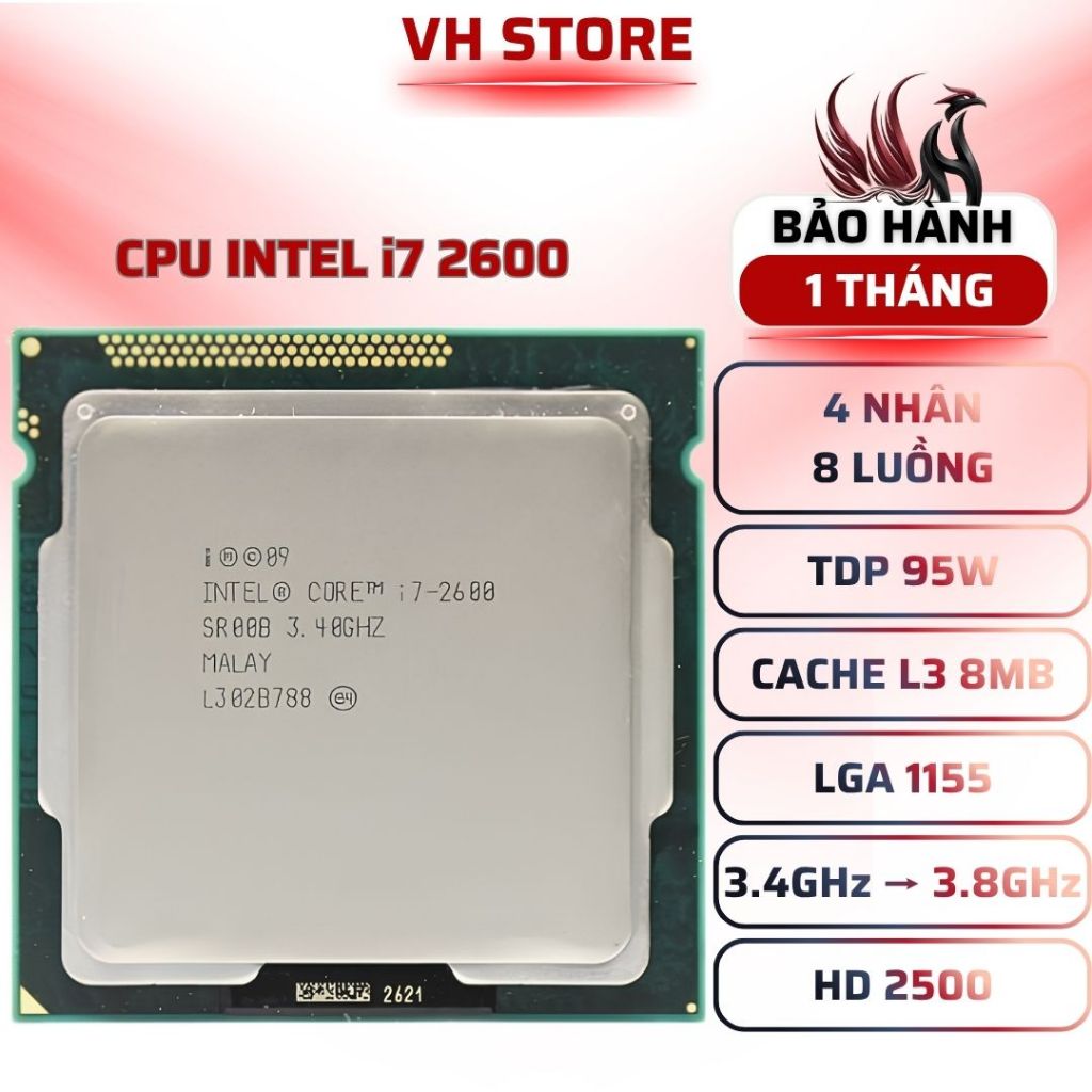 CPU Intel Core i7 2600 3.8GHz 8MB - BẢO HÀNH 1 THÁNG - VHSTORE