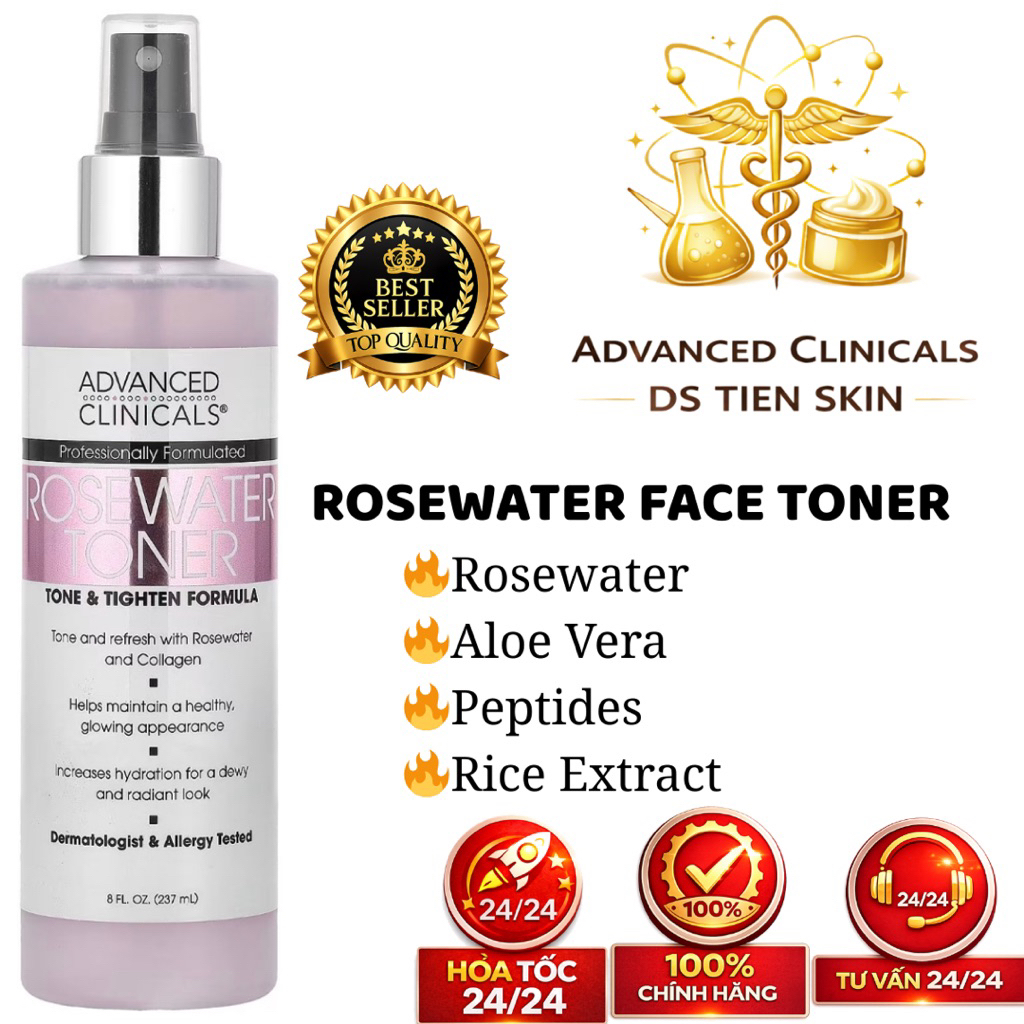Rosewater Face Toner Advanced Clinicals 237ml