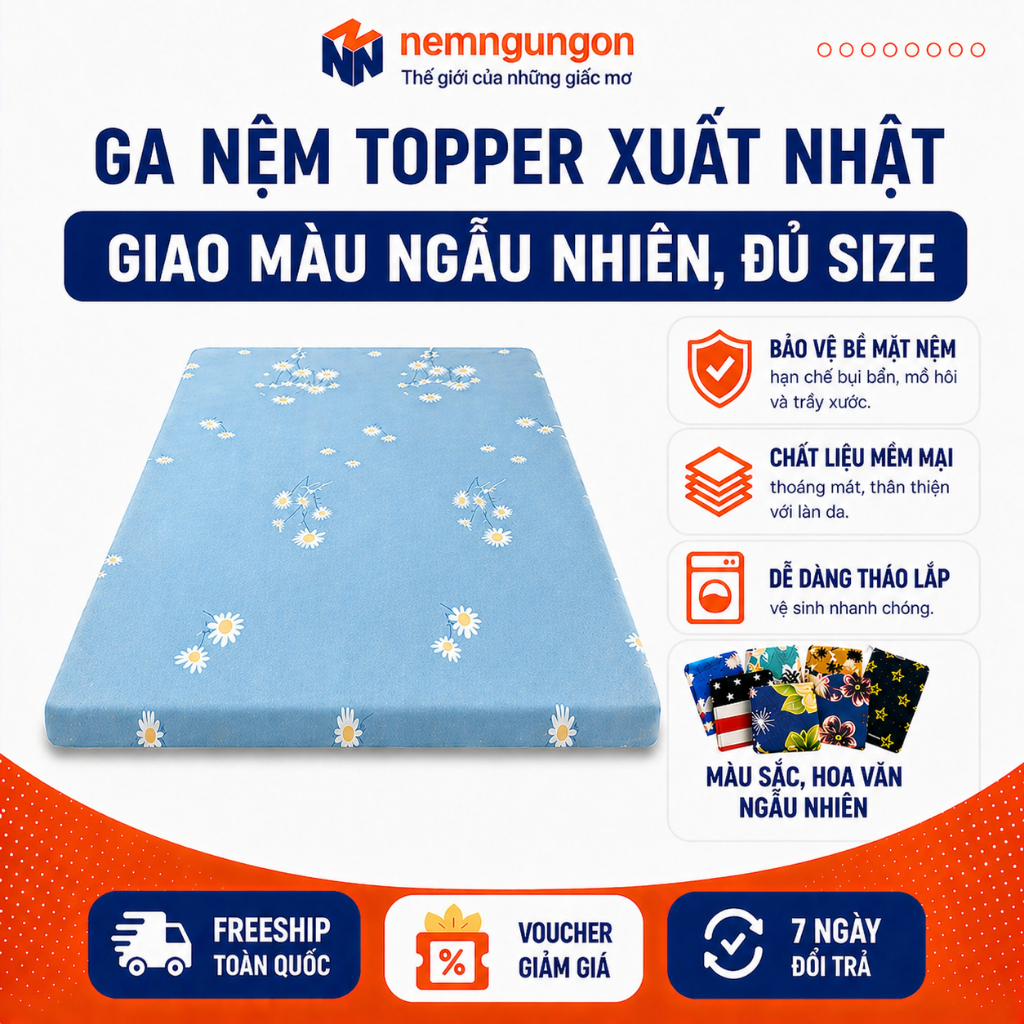 Ga Nệm Topper Xuất Nhật Đủ Size Giao Màu ngẫu nhiên
