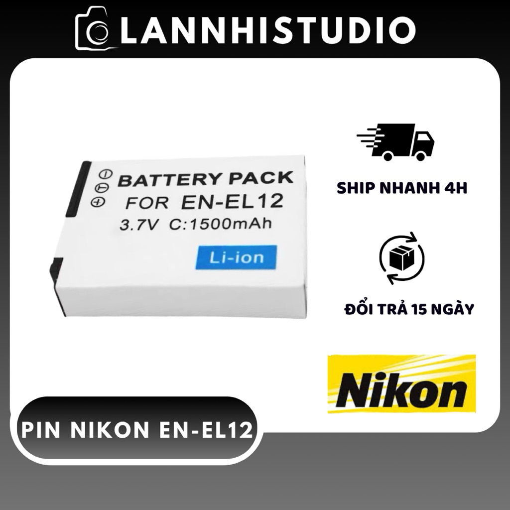 Pin Nikon EN-EL12 cho máy ảnh Nikon Coolpix S9300 S9500 S6300 S8200 AW100 AW110 - Dung lượng 1500mAh