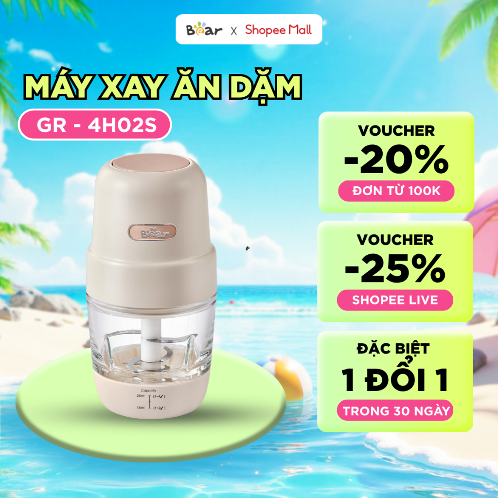 Máy Xay Ăn Dặm Bear 0.3L Máy Xay Thực Phẩn Cho Bé Ăn Dặm Cối Thủy Tinh Máy Xay Thịt Ăn Dặm CH-4H02S