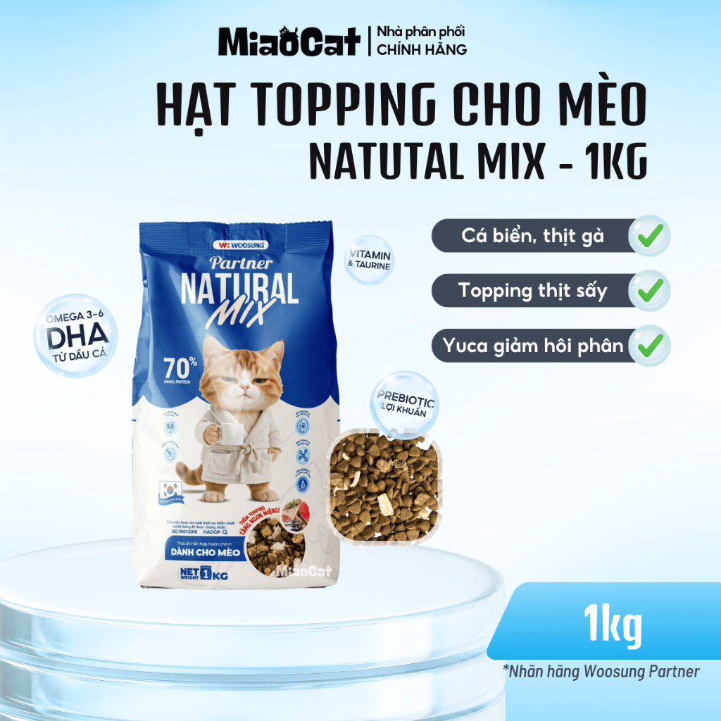 [1-5kg] Hạt topping cho mèo Natural MIX - 70% đạm động vật, từ nhà máy Woosung Catday Hàn Quốc