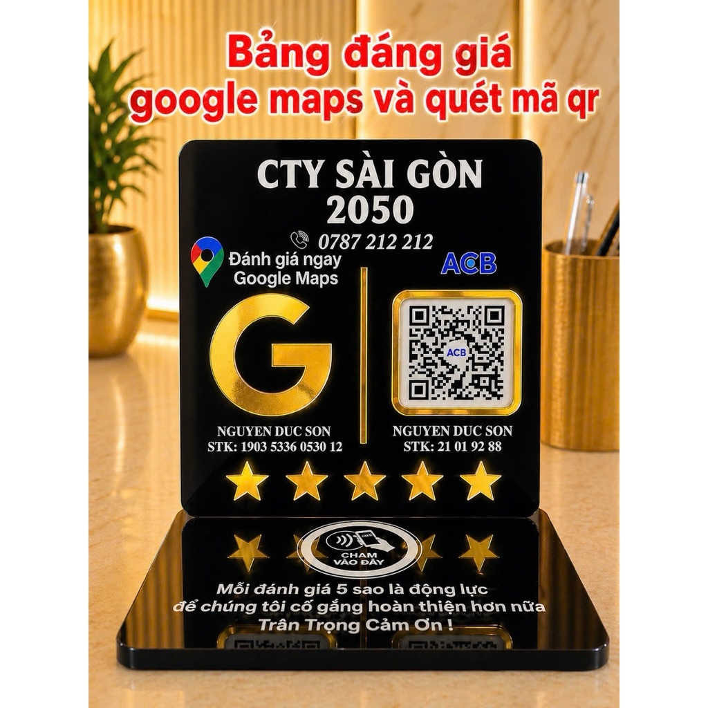 Bảng quét mã QR thanh toán để bàn tích hợp NFC Quét mã & chạm mở Google Maps đánh giá