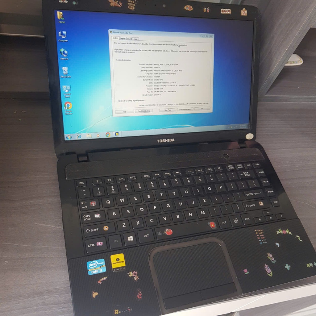 Laptop Toshiba satellite l840 (I5 3320M/ 8Gb/ 750Gb), máy đẹp, không một lỗi vặt