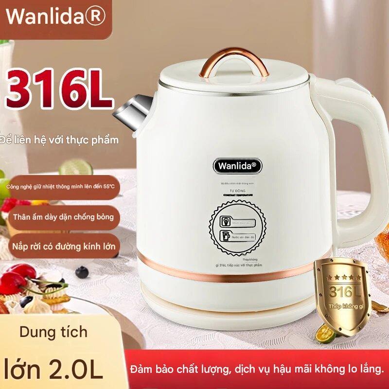 Ấm đun nước siêu tốc cách nhiệt 2 lít bằng inox 316 kiểu dáng sang trọng bền đẹp