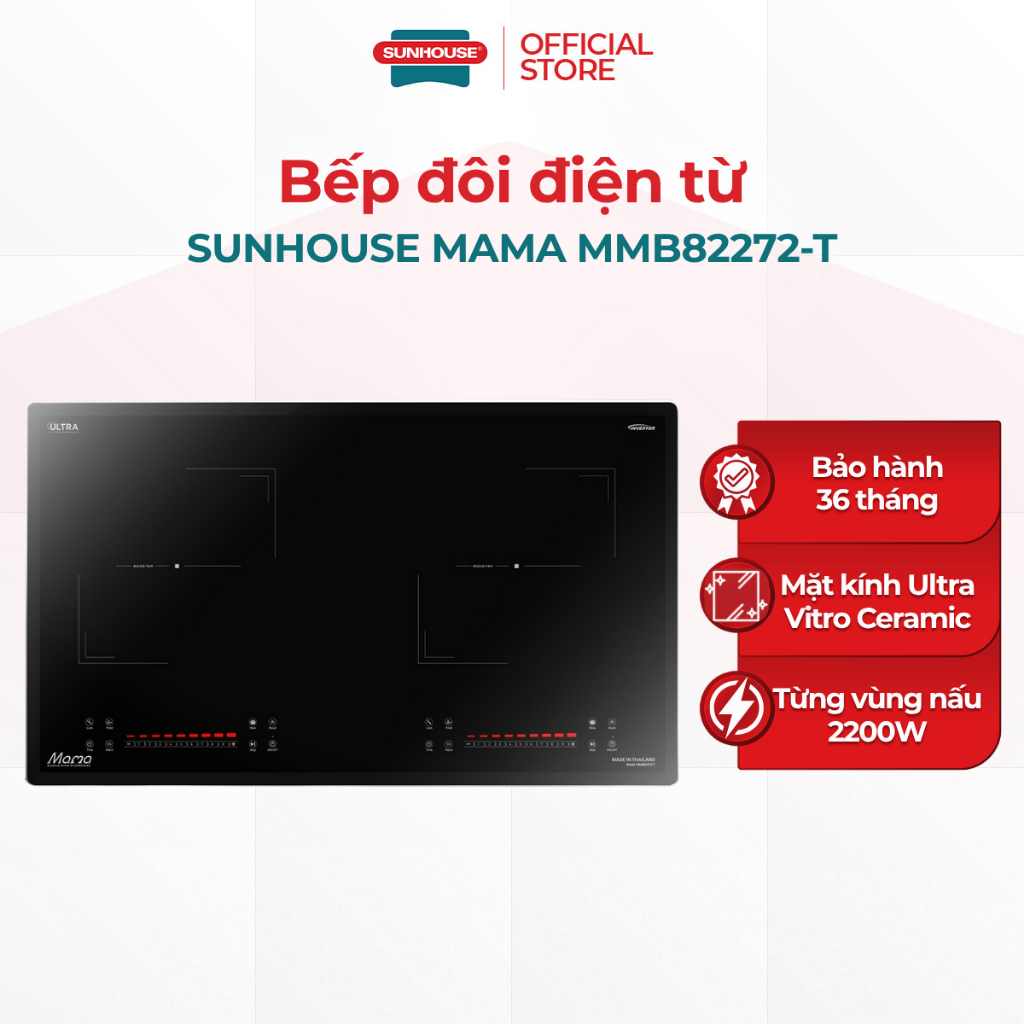 Bếp Đôi Điện Từ SUNHOUSE MAMA MMB82272-T Bảo Hành 36 Tháng, Công Nghệ INVERTER Tiết Kiệm Điện