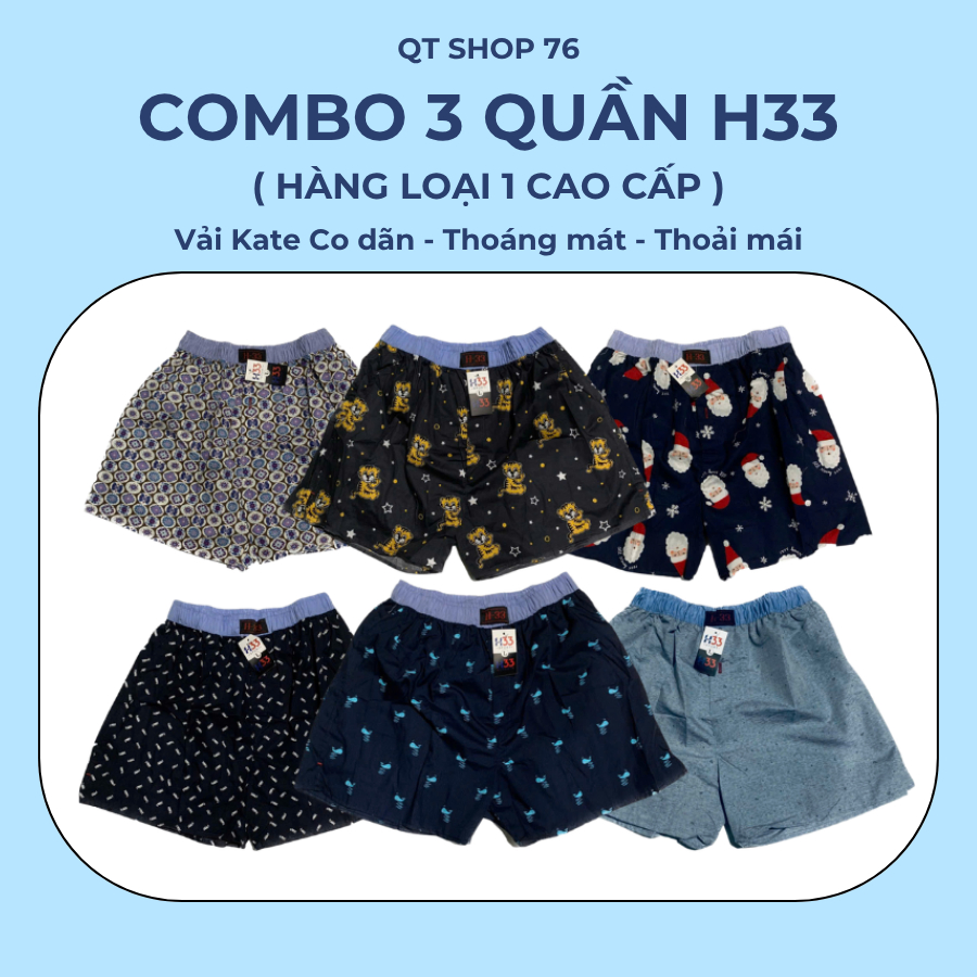 (𝐂𝐨𝐦𝐛𝐨 𝟑) Quần Đùi Kate H33 Mặc Nhà Co Dãn Thoáng Mát , Quần Thun Cotton Có Túi Thoải Mái QT SHOP
