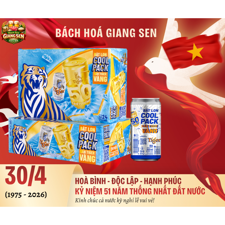 HOẢ TỐC HCM -  Bia TIGER Bạc lùn 250ml - Nồng độ cồn 4,6% (Thùng 24 lon) -  TIGER Crystal Bạc mới