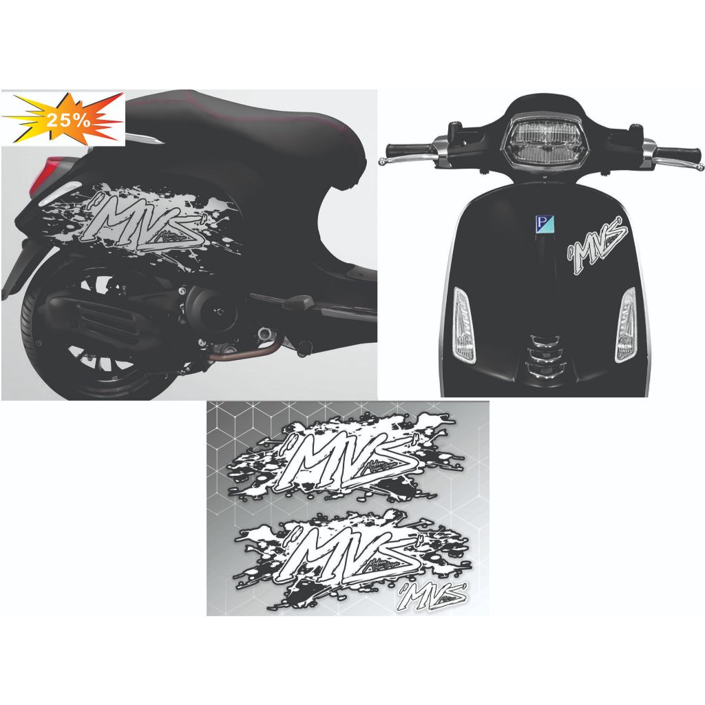 Tem MVS mẫu mới dán xe VESPA - mẫu tem thiết kế cách điệu phong cách bụi ,size dán được nhiều dòng đ