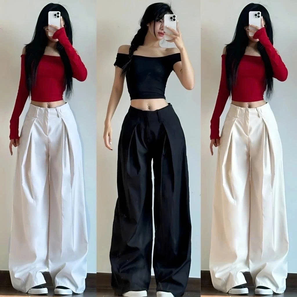 Quần Kaki Ống Rộng, Quần Suông Rộng Nữ, Quần Kaki Nữ HiYou Quần Xanh Rêu, Chất Liệu Dày Dặn KAKIG