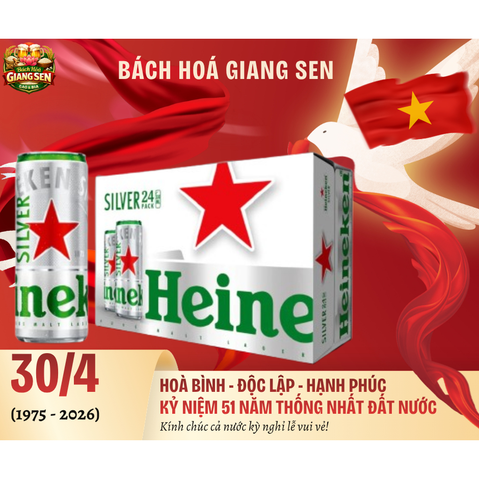 HỎA TỐC HCM - Thùng 24 lon bia Heineken Bạc cao 330ml/lon - ĐỘ CỒN 4% - Heineken Silver DATE MỚI
