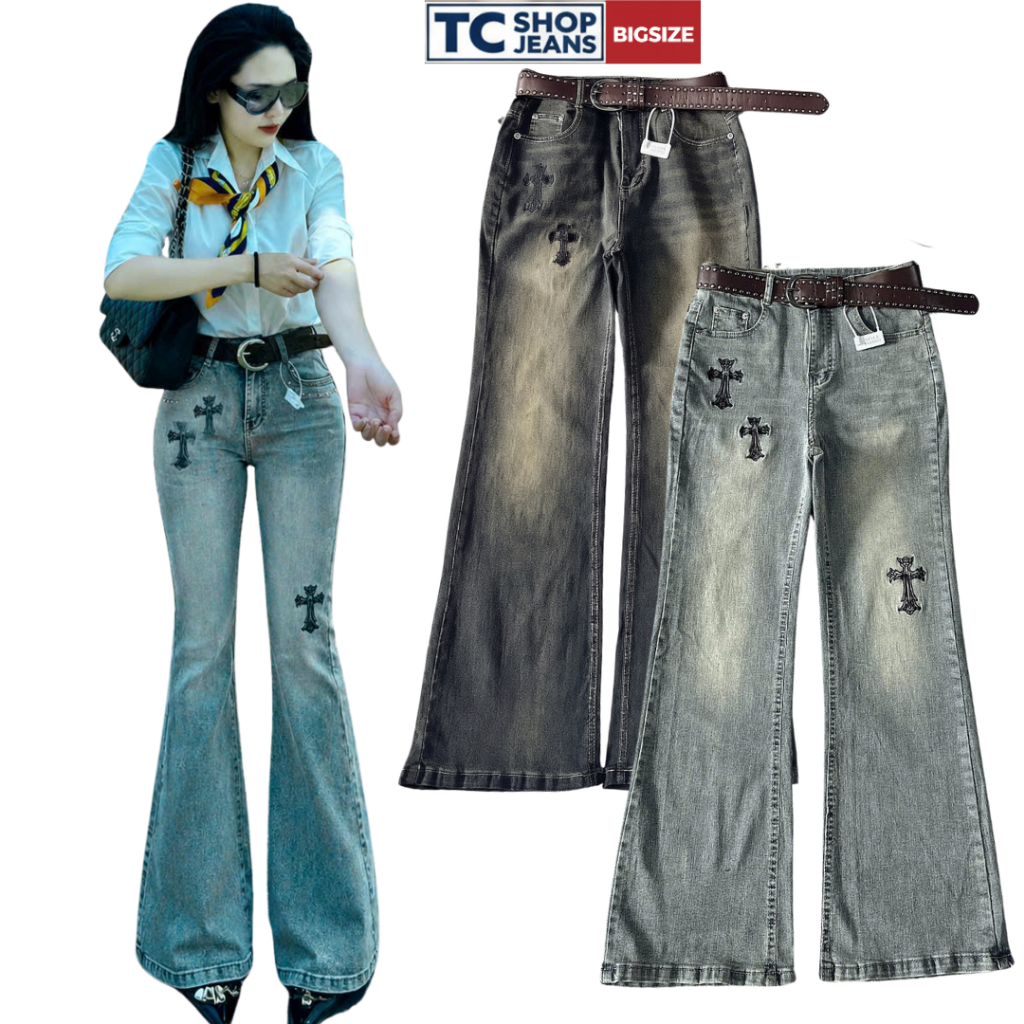 Quần jean ống loe thêu thập hack chân dài miên man TC SHOP JEANS bigsize 55-90kg chất jean co giãn M