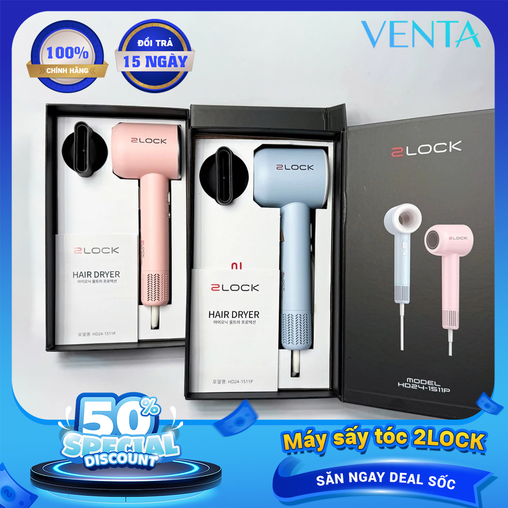 Máy Sấy Tóc Cao Cấp 2LOCK Korea - Công Suất Mạnh Mẽ, Công Nghệ Ion Âm Bảo Vệ Tóc